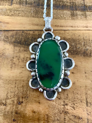 Open image in slideshow, Handmade Sterling Silver Green Jade Pendant by Bob Summers Silversmith
