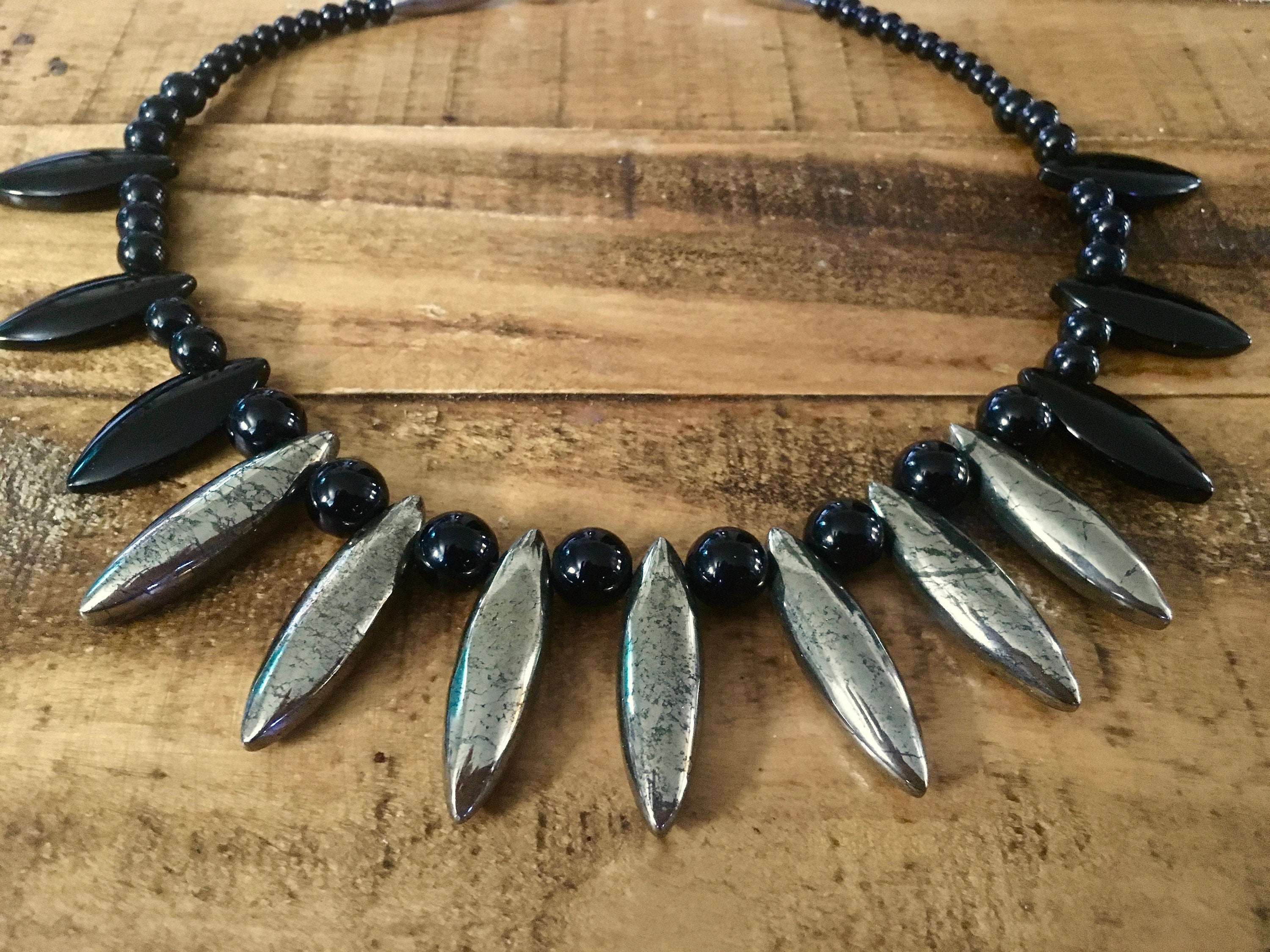 Pyrite Onyx Beaded Statement Necklace