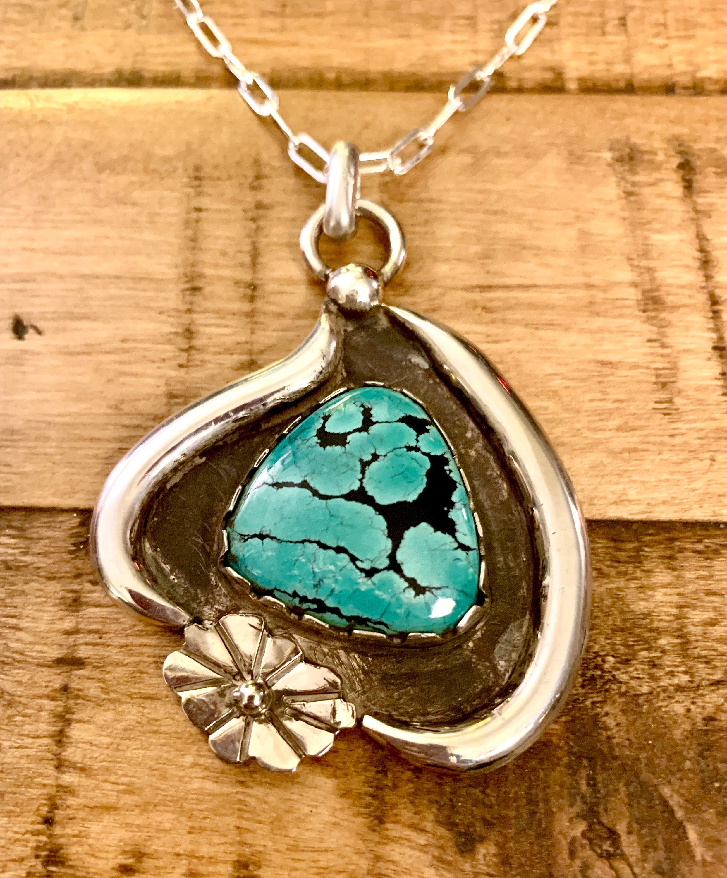 Handmade Oxidized Copper Wire Woven Turquoise Pendant Necklace