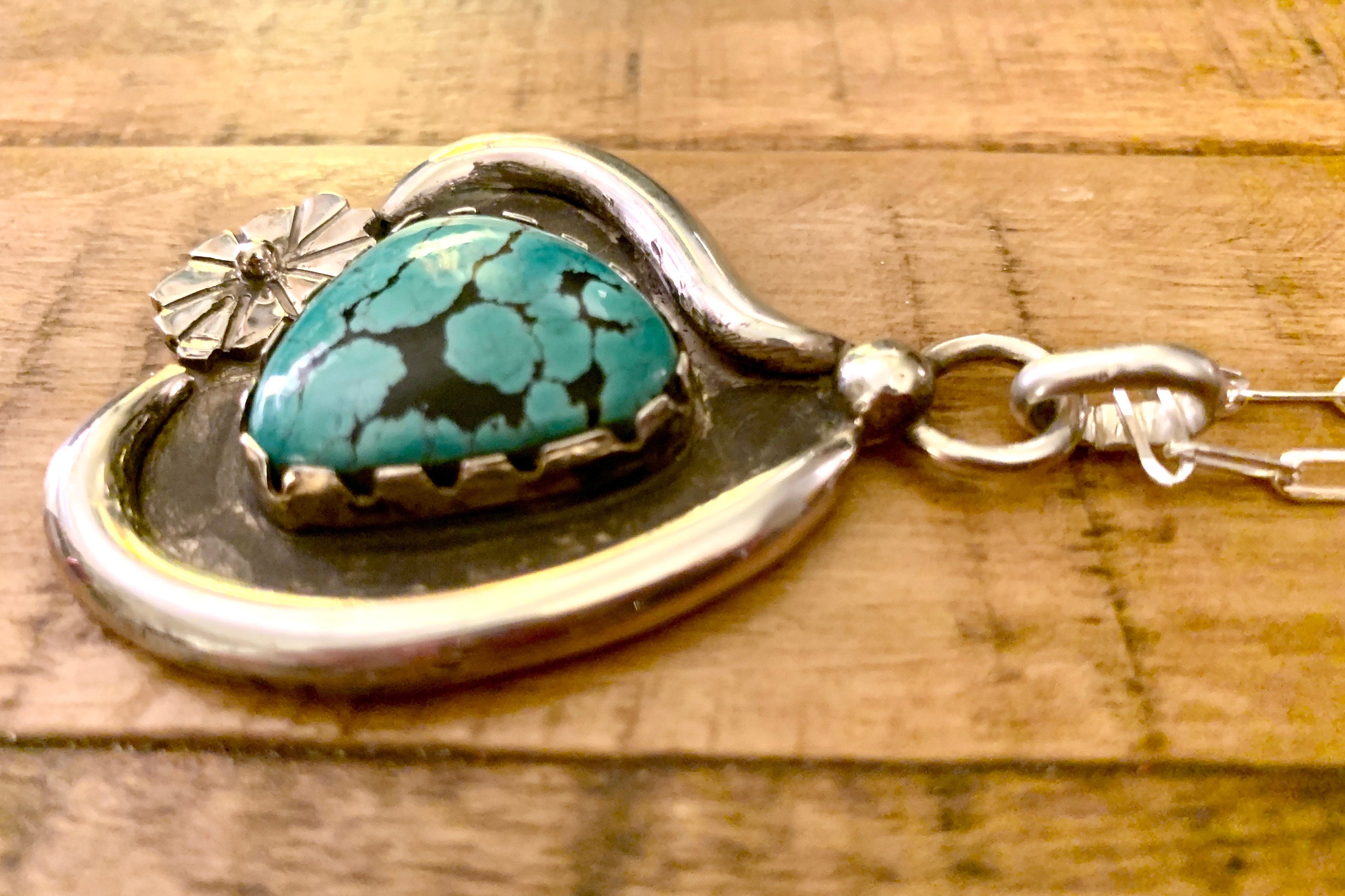 Turquoise Short Pendant Handmade by Delia Langan Jewelry Sterling Silver